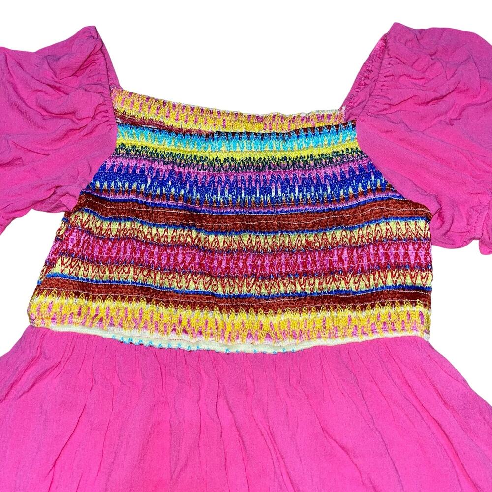 Mini Dress Pink Fit & Flare Smocked Puff Sleeve - Picture 6 of 11